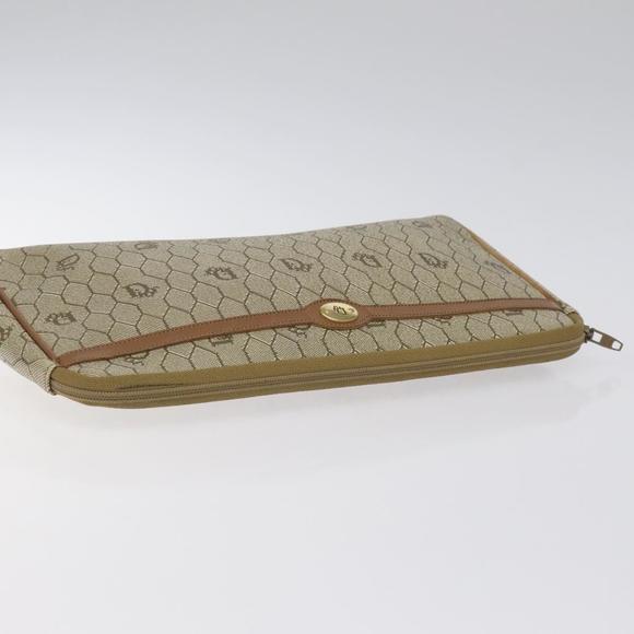 Christian Dior Honeycomb Canvas Clutch Bag PVC Beige Gold Auth ti3116 - Picture 5 of 16